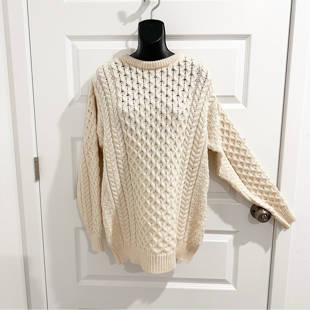 Classic Cream Cable Knit Irish Wool Sweater